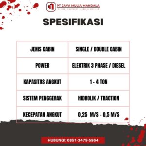 spesifikasi lift barang balikpapan