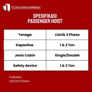 spesifikasi passenger hoist samarinda