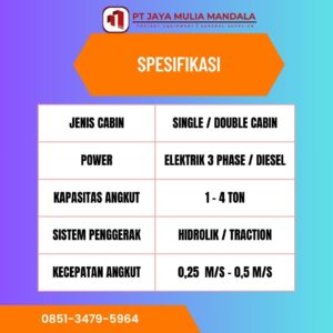 spesifikasi lift barang banda aceh