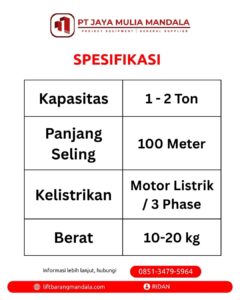 spesifikasi winch elektrik bekasi