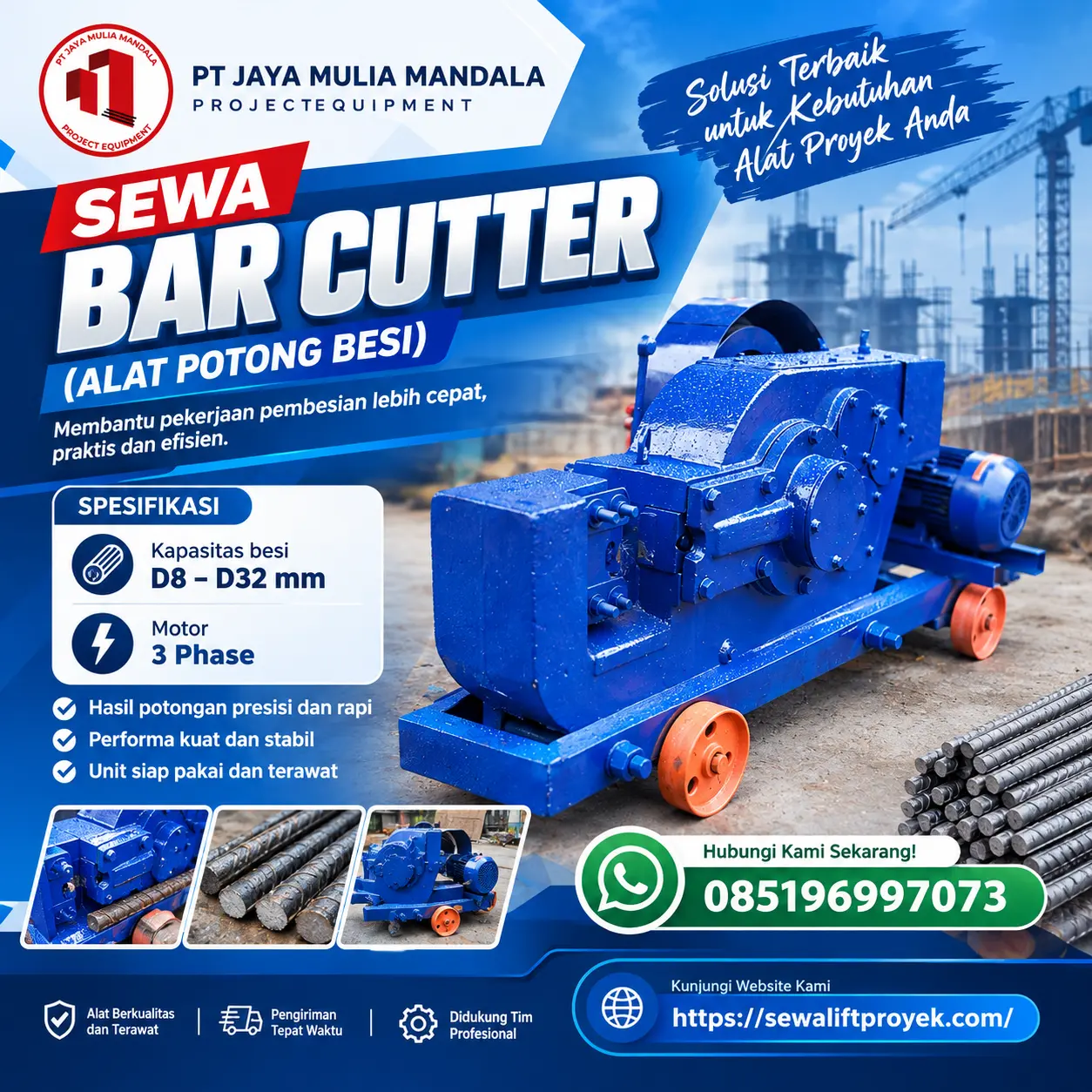 Mesin Bar Cutter untuk pekerjaan pembesian proyek konstruksi di Bali